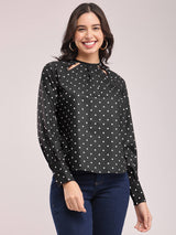 Polka Print Top - Black And Off-White