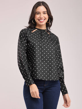 Polka Print Top - Black And Off-White