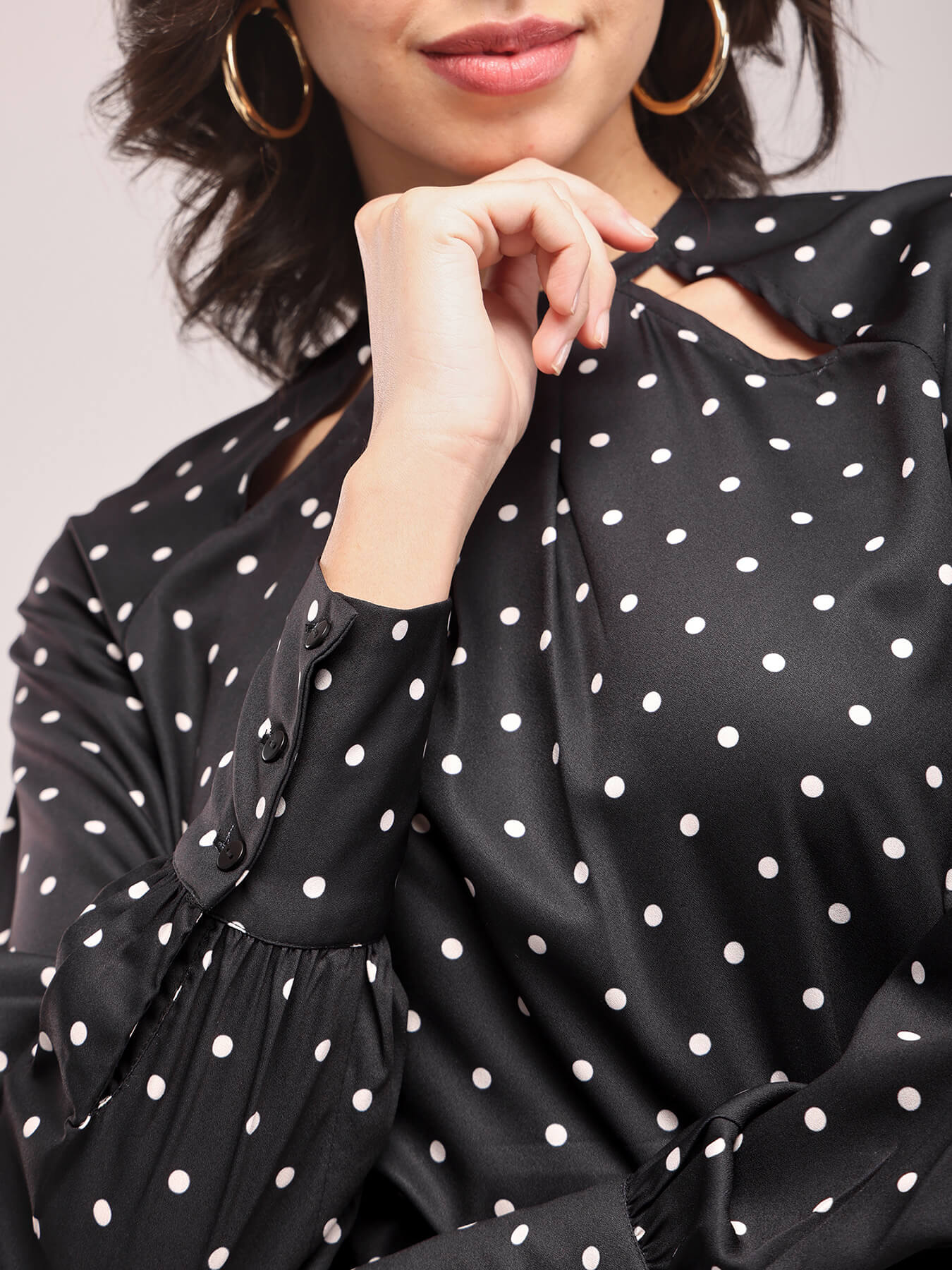 Polka Print Top - Black And Off-White