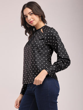 Polka Print Top - Black And Off-White