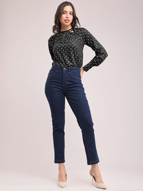 Polka Print Top - Black And Off-White