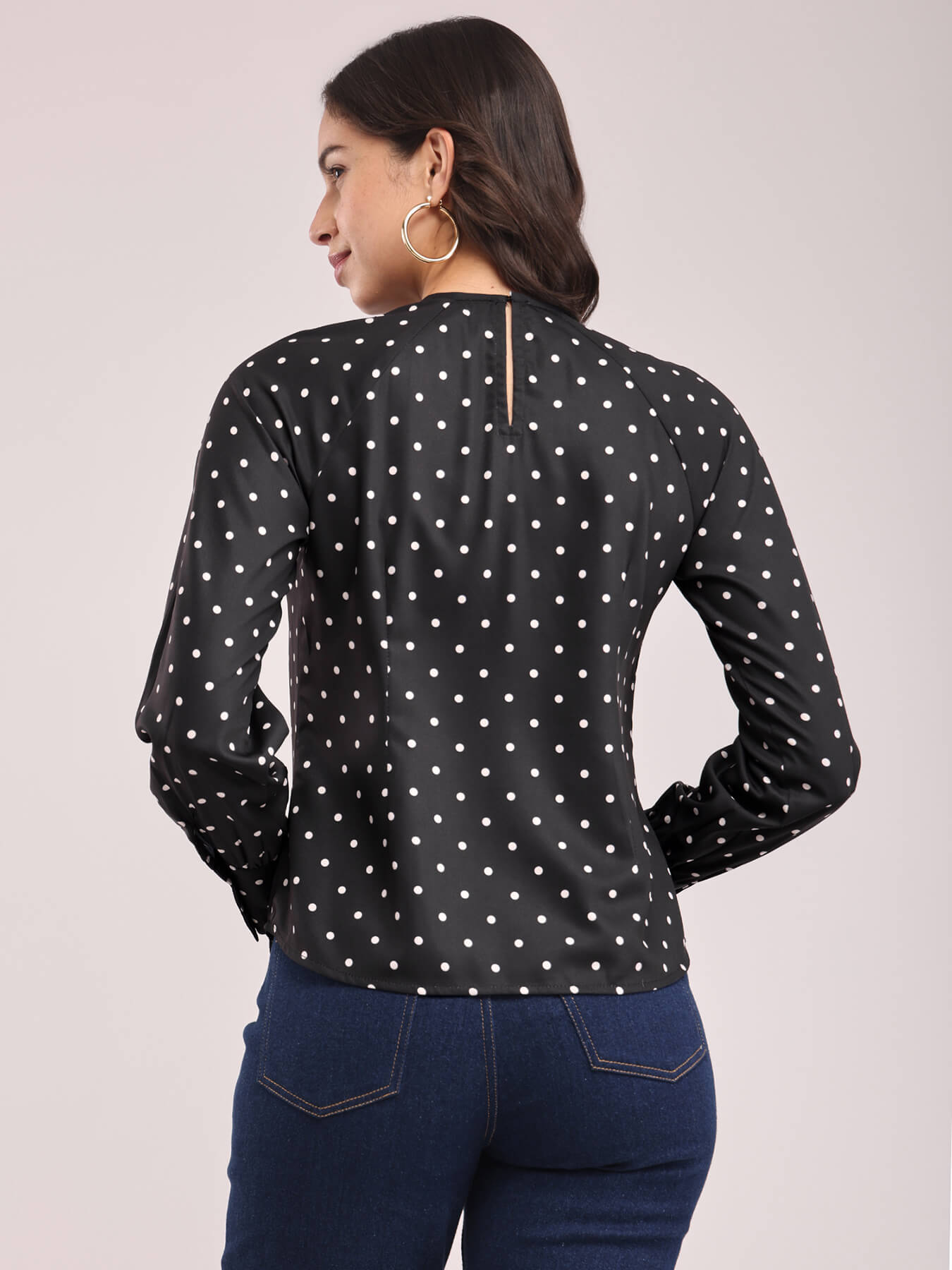 Polka Print Top - Black And Off-White