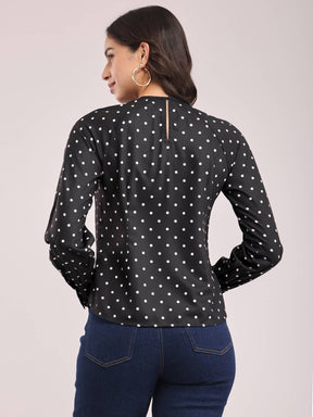 Polka Print Top - Black And Off-White