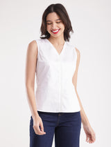 Cotton V-Neck Top - White