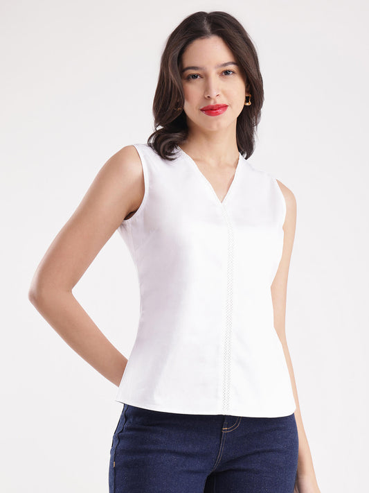 Cotton V-Neck Top - White