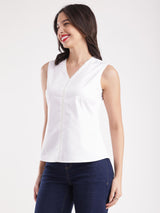 Cotton V-Neck Top - White