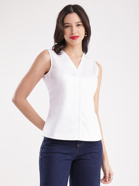 Cotton V-Neck Top - White