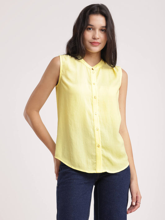Band Collar Top - Yellow