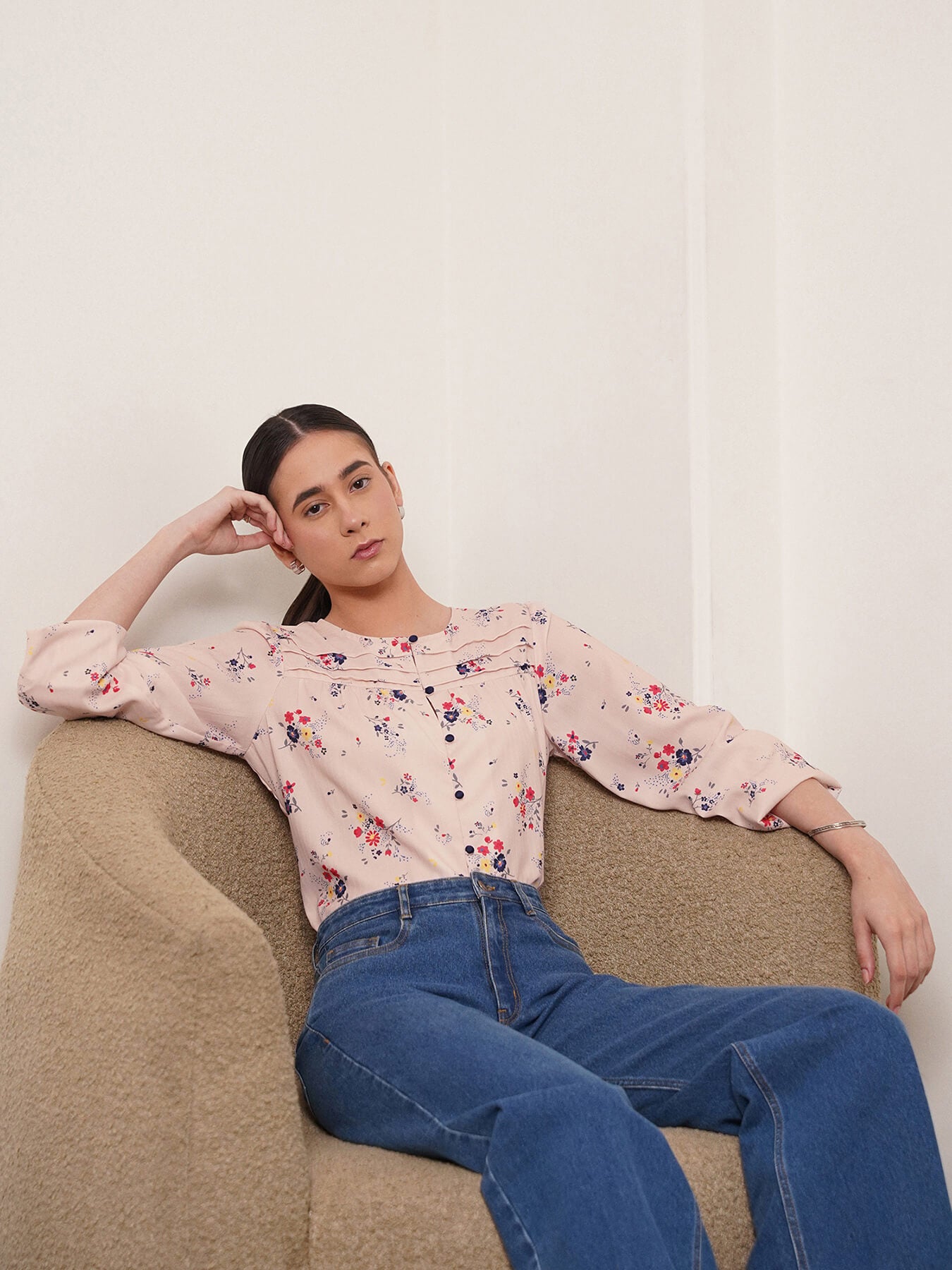 Floral Print Top - Off White