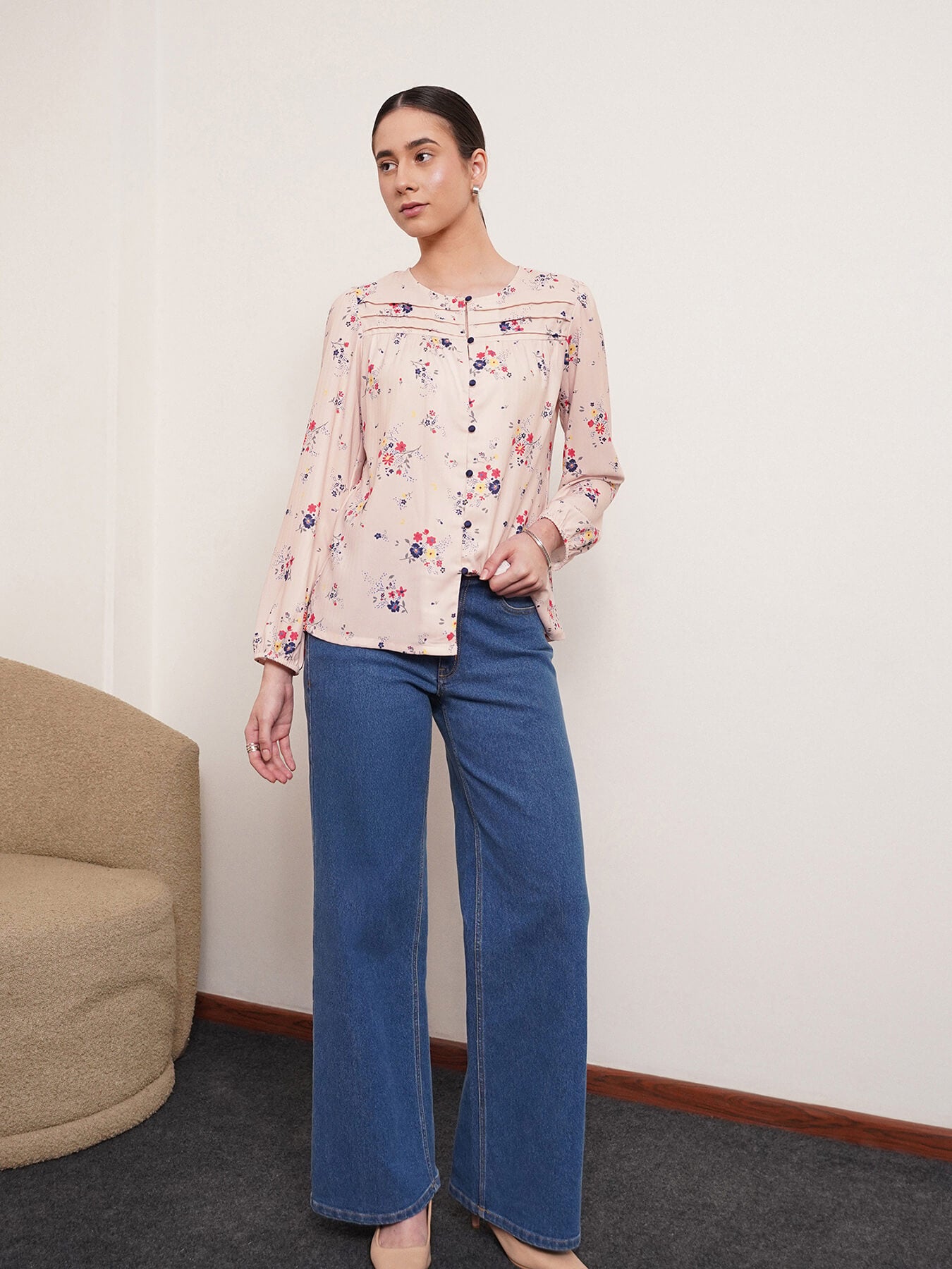 Floral Print Top - Off White