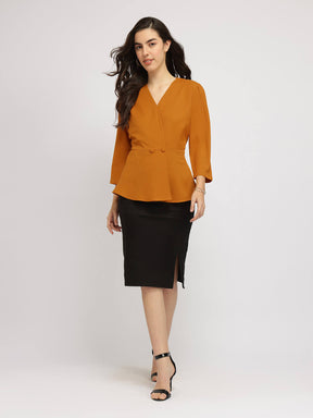 Cotton Wrap Top - Mustard