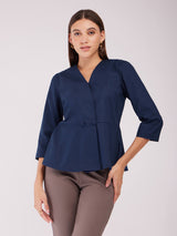 Cotton Peplum Top - Navy