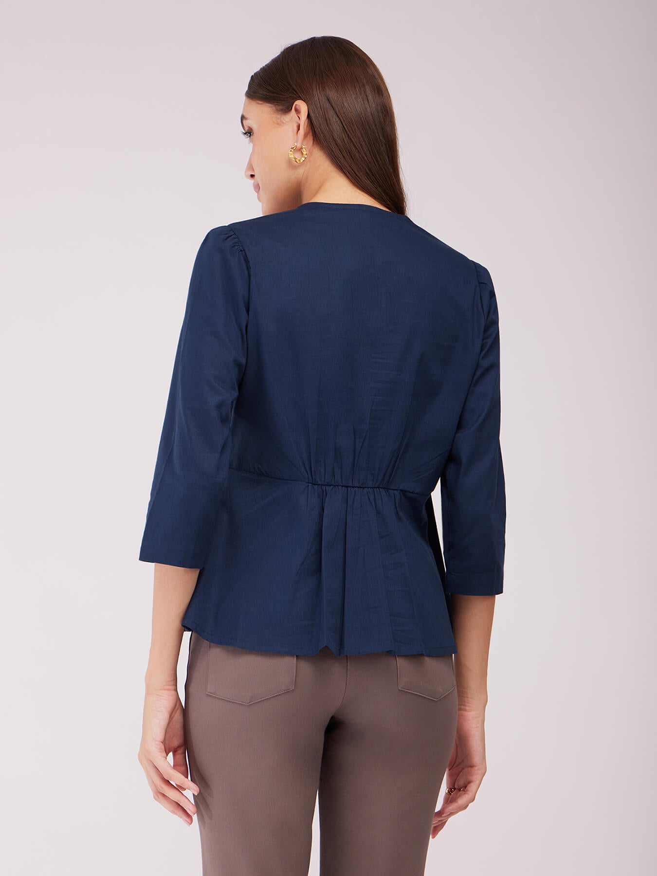 Cotton Peplum Top - Navy