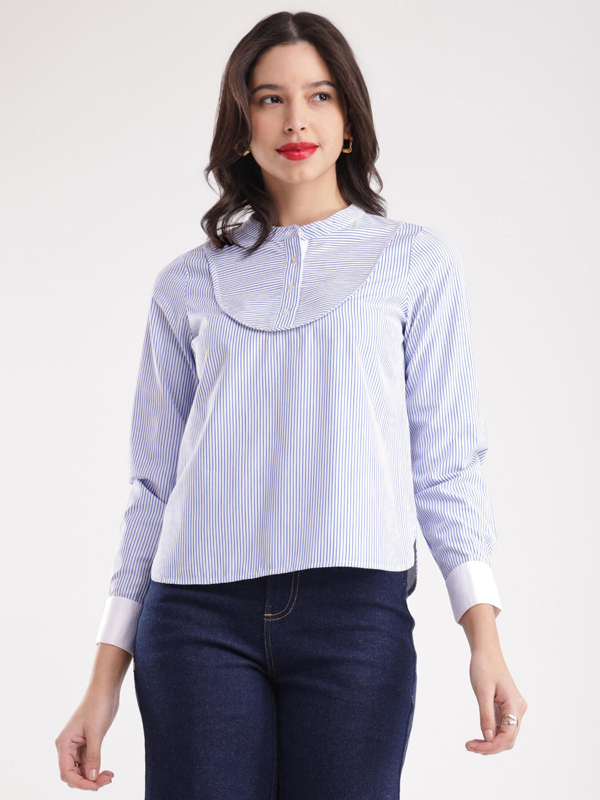 Cotton Striped Top - Blue And White