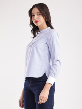 Cotton Striped Top - Blue And White