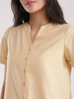 Cotton V Neck Top - Yellow