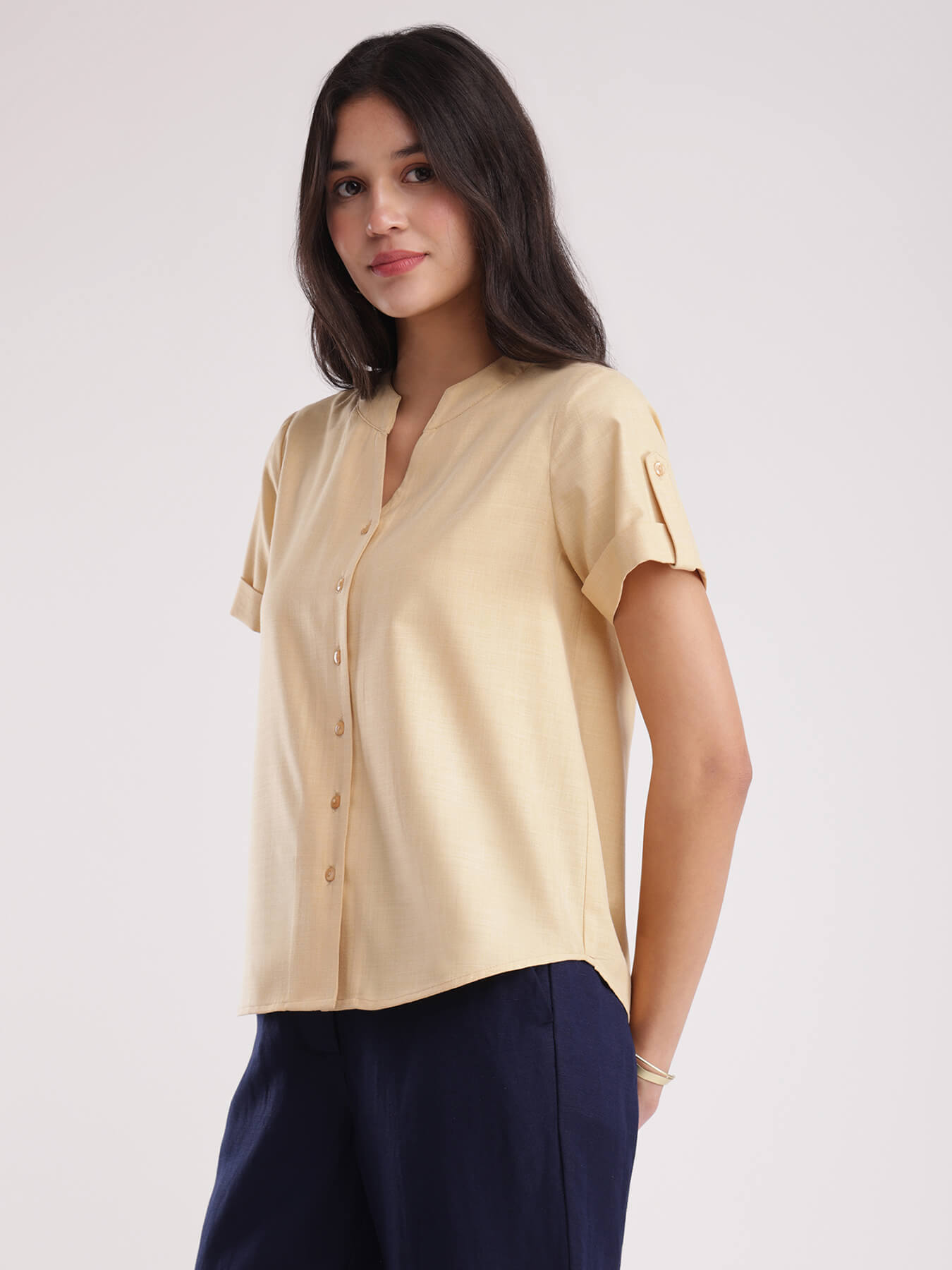 Cotton V Neck Top - Yellow