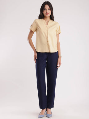 Cotton V Neck Top - Yellow