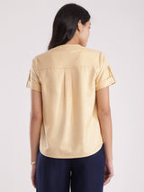 Cotton V Neck Top - Yellow