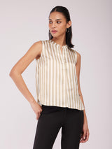 Satin Striped Top - Beige