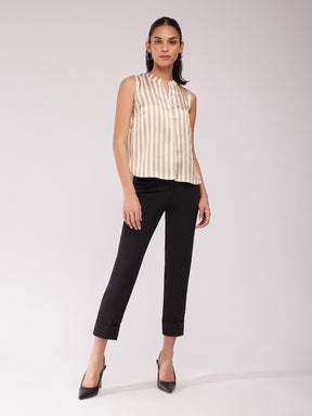 Satin Striped Top - Beige