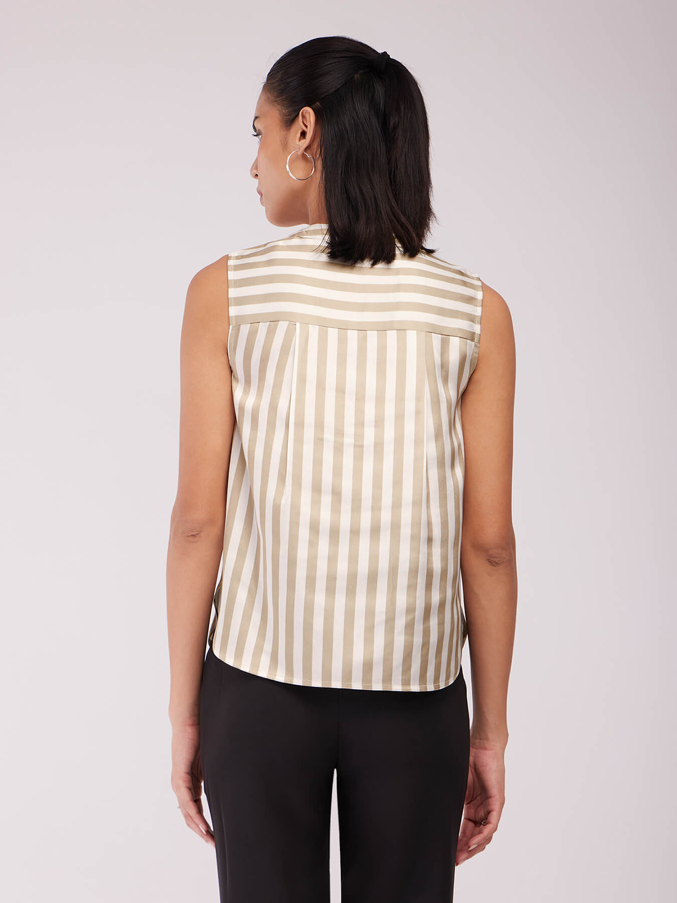 Satin Striped Top - Beige