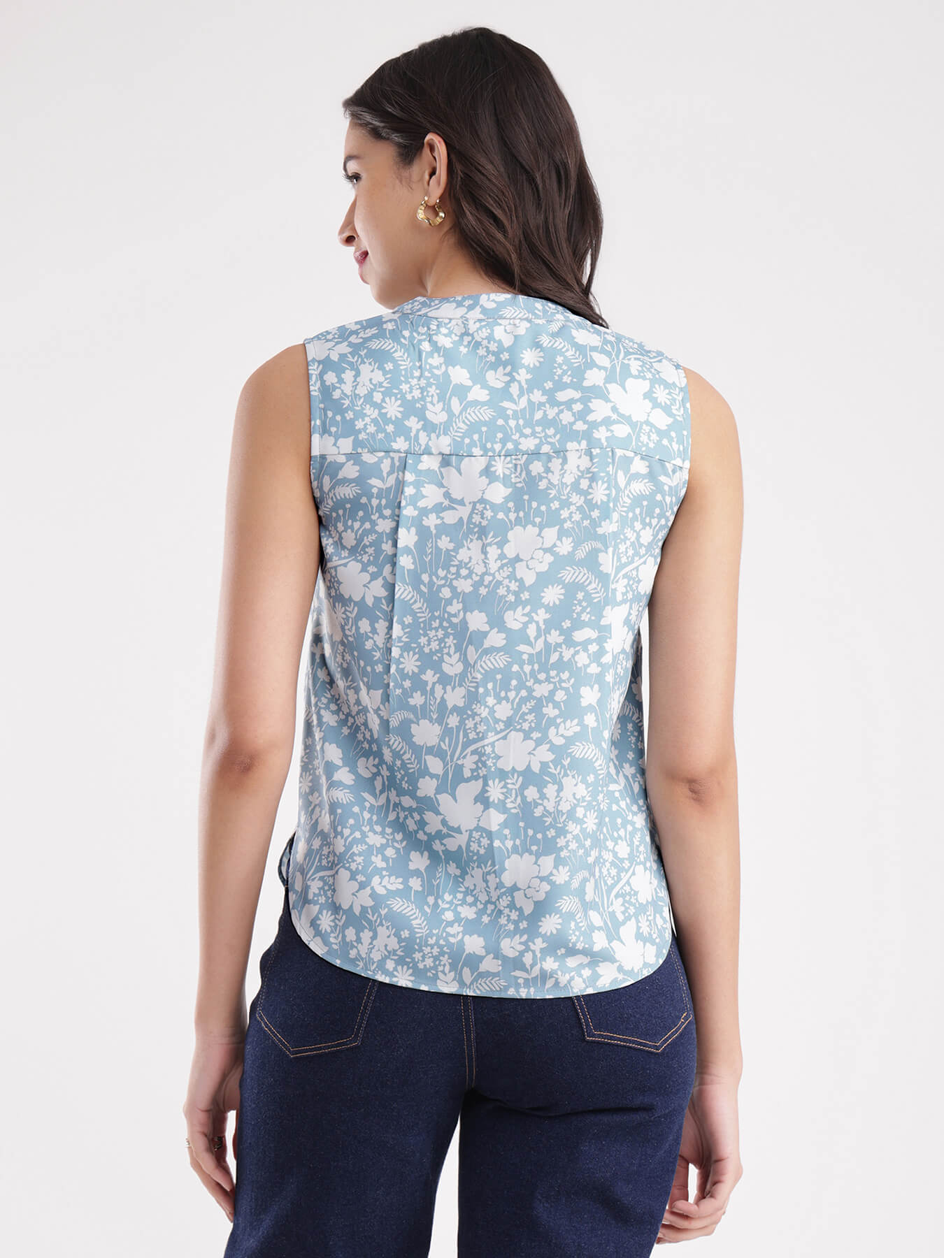 Floral Print Top - Blue And White