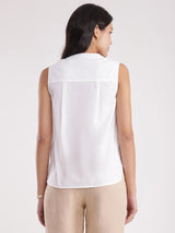 Linen Front Pleat Top - White