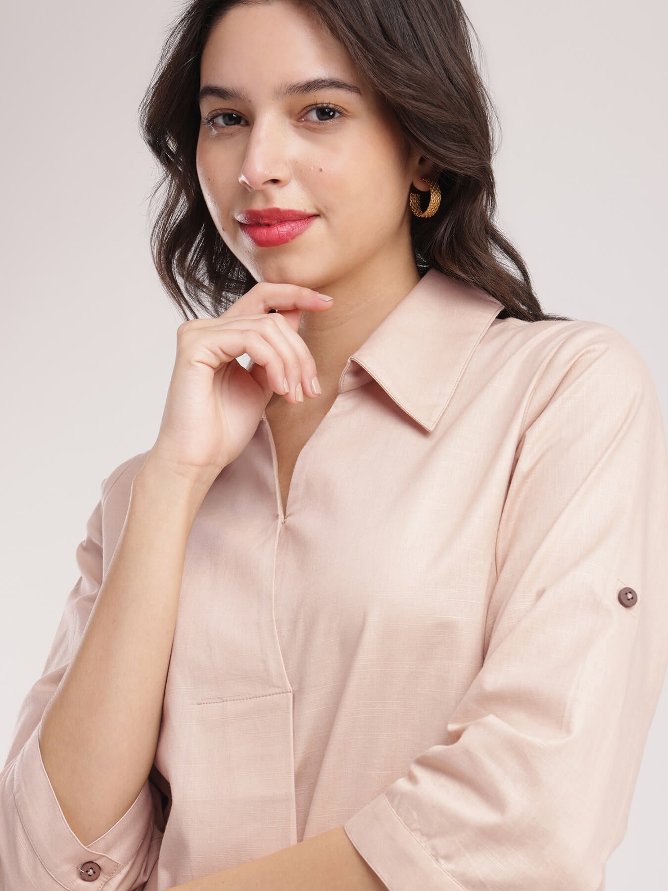 Cotton Linen Pleated Top - Beige