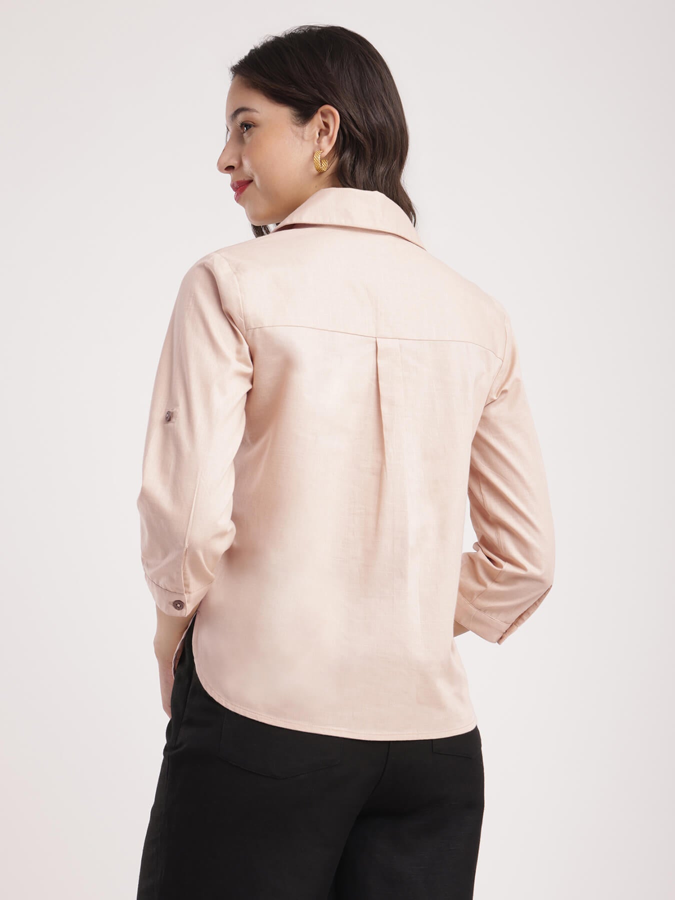 Cotton Linen Pleated Top - Beige