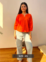 Cotton Poplin Top - Orange