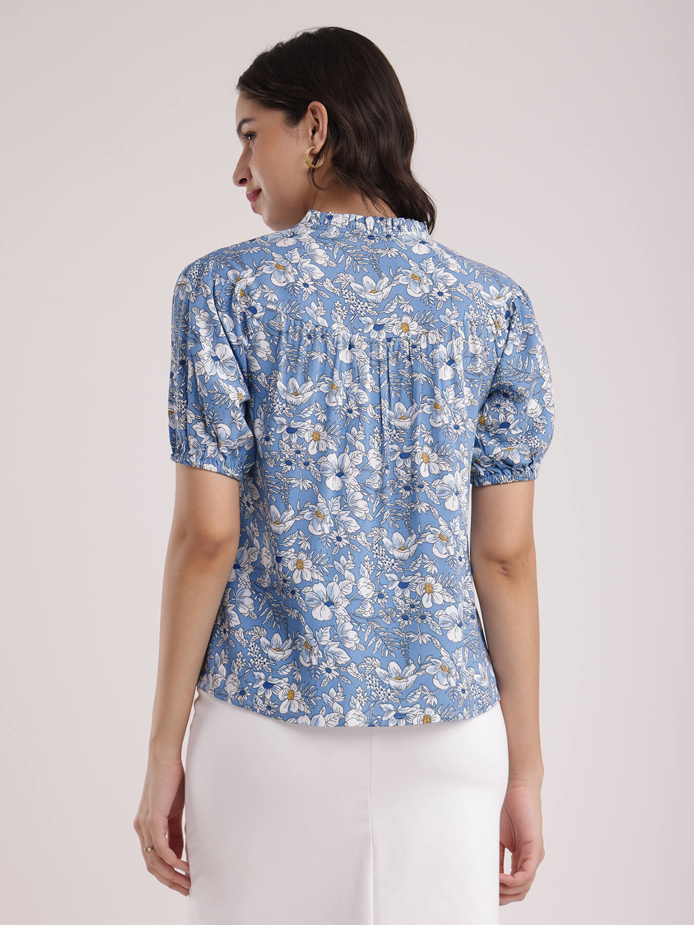 Cotton Floral Top - Blue