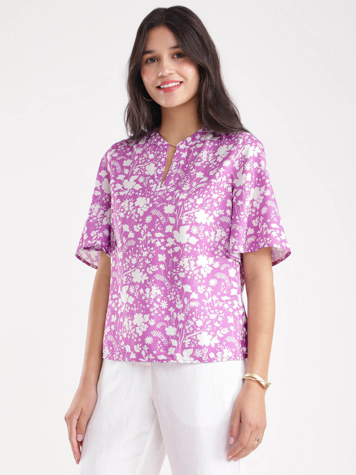 Floral Print Top - Lilac And White