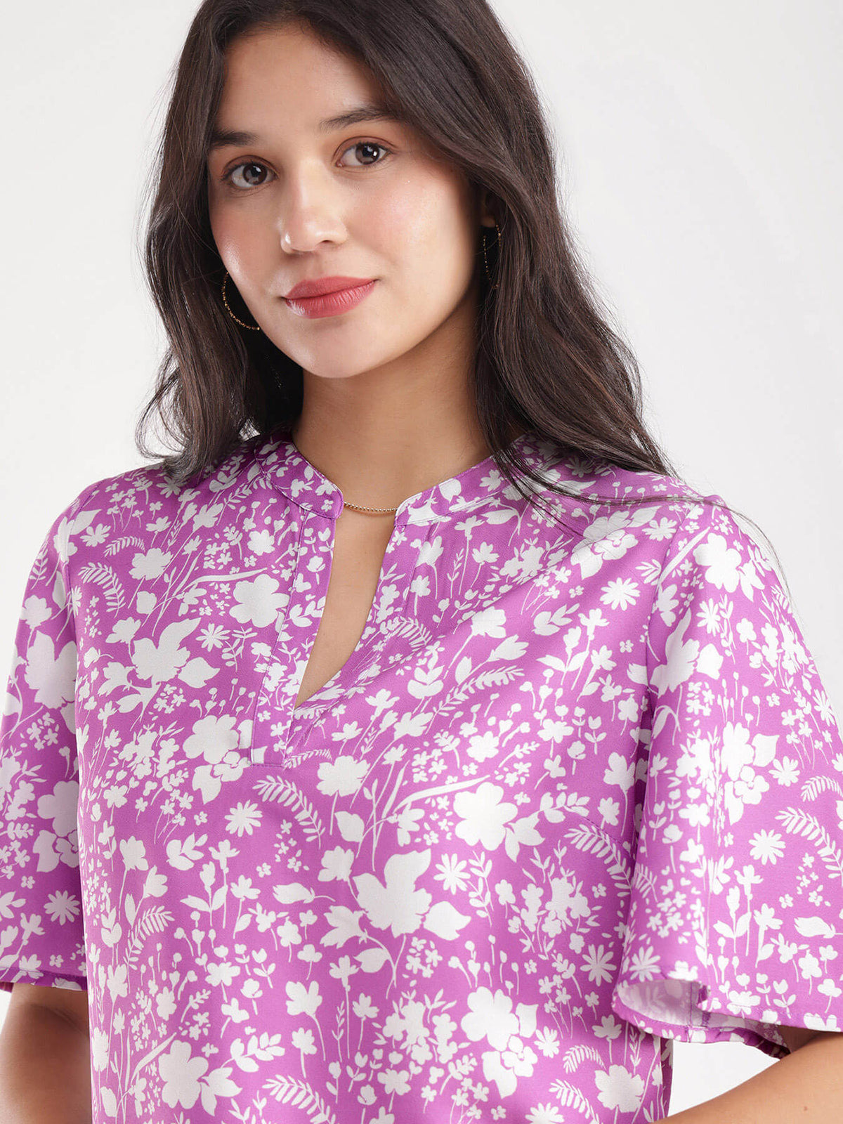 Floral Print Top - Lilac And White