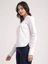 Cotton Poplin Square Neck Top - White