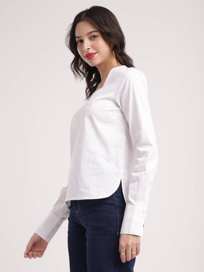 Cotton Poplin Square Neck Top - White