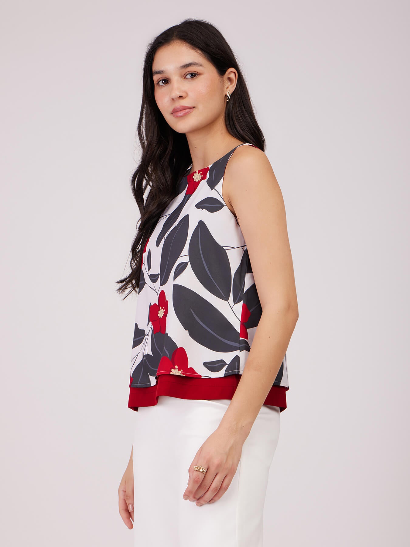 Floral Print Sleeveless Top - White And Pink
