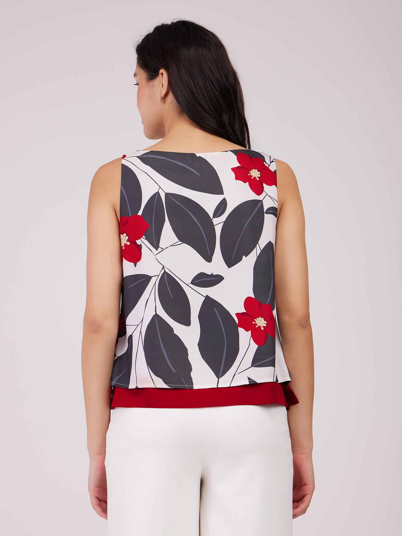 Floral Print Sleeveless Top - White And Pink