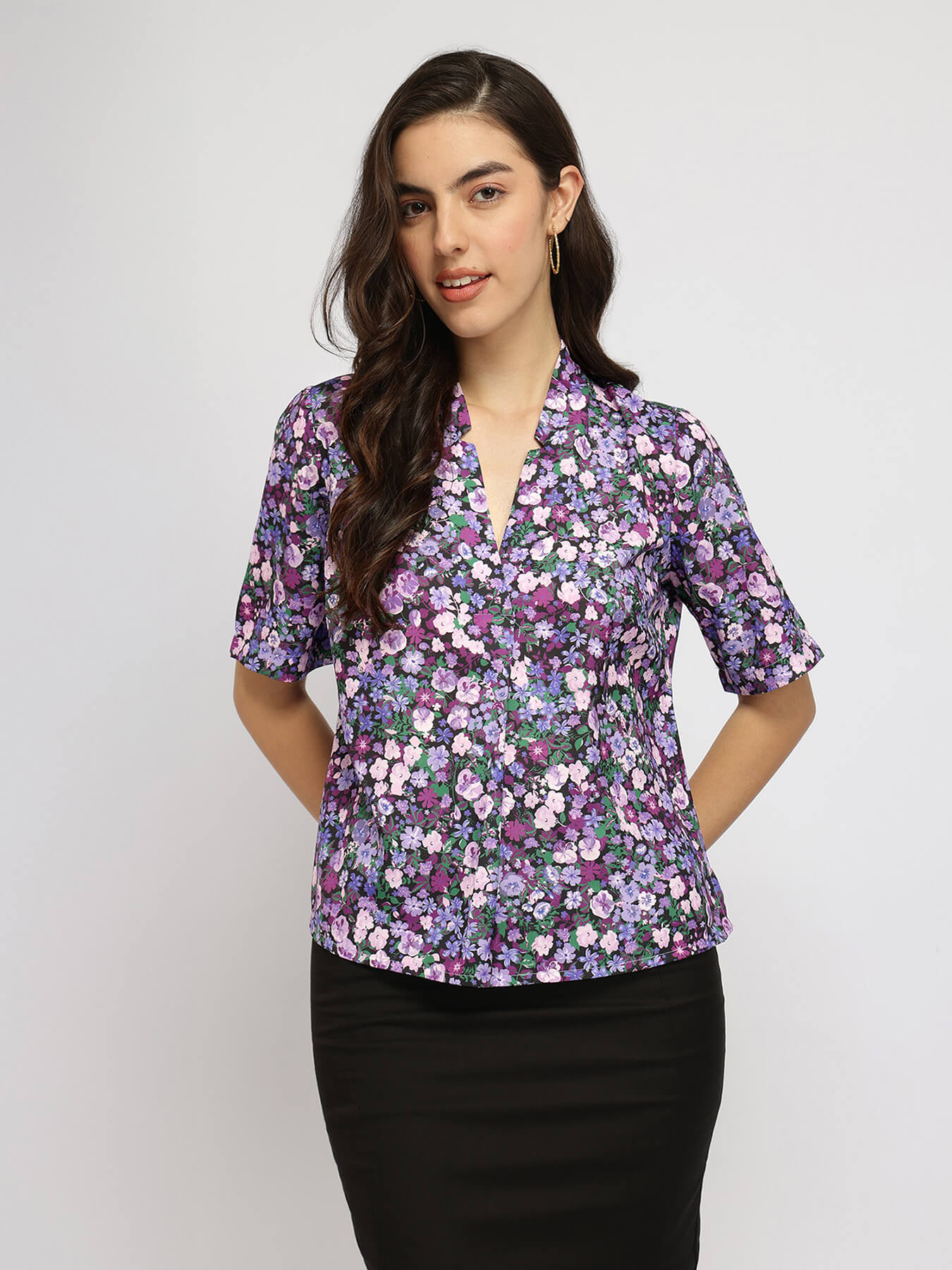 Floral Front Pleat Top - Purple