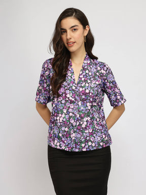 Floral Front Pleat Top - Purple