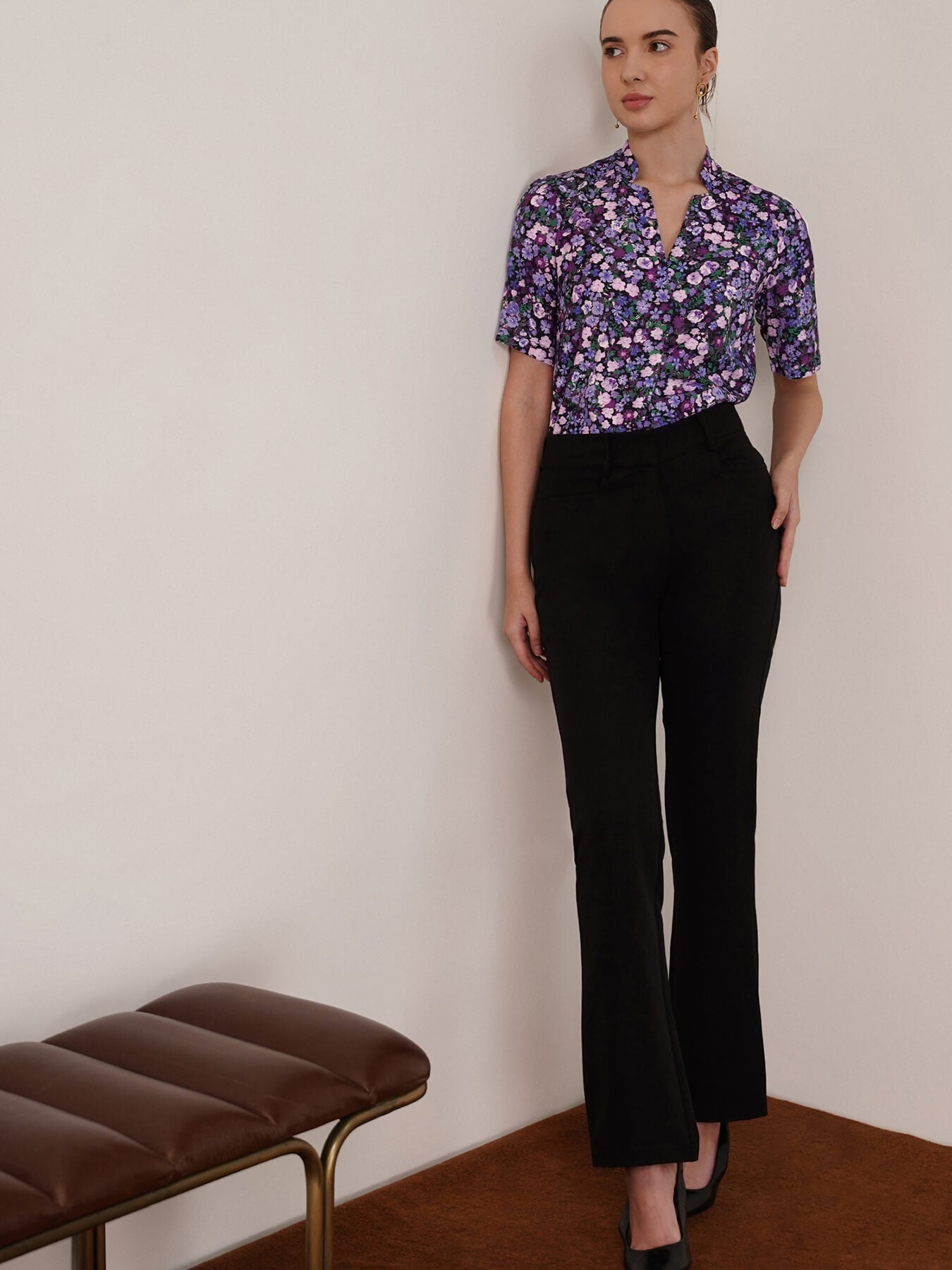 Floral Front Pleat Top - Purple