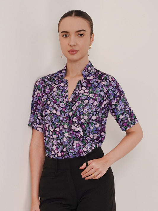 Floral Front Pleat Top - Purple