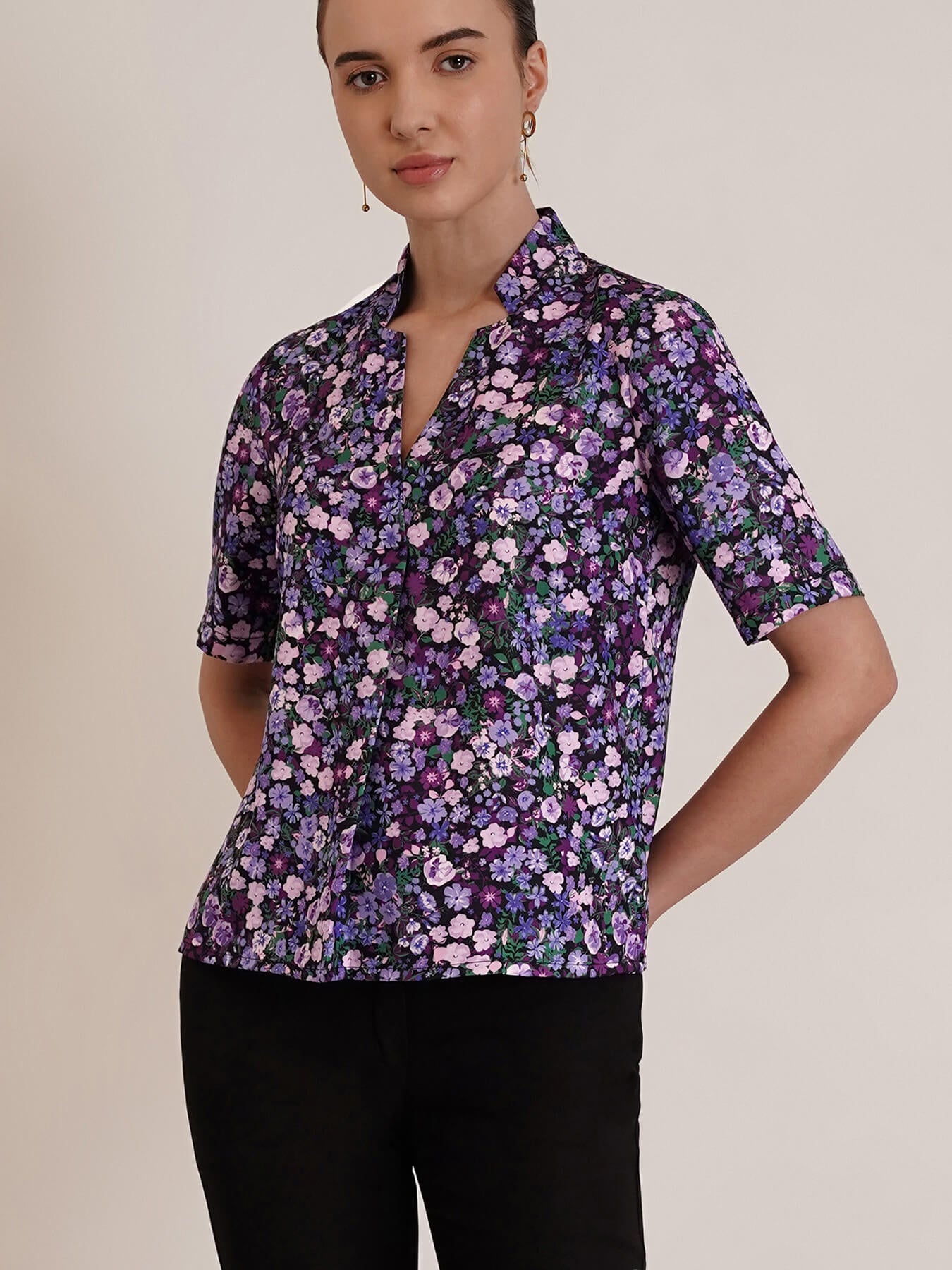 Floral Front Pleat Top - Purple