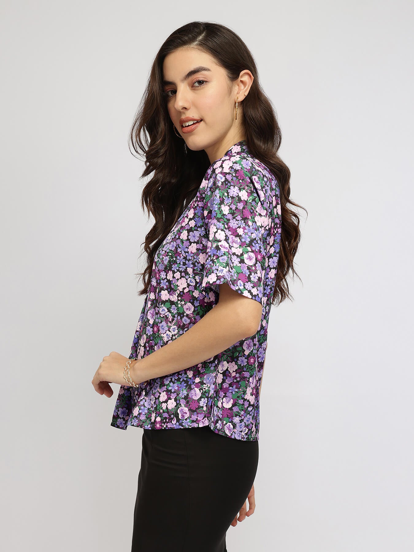 Floral Front Pleat Top - Purple