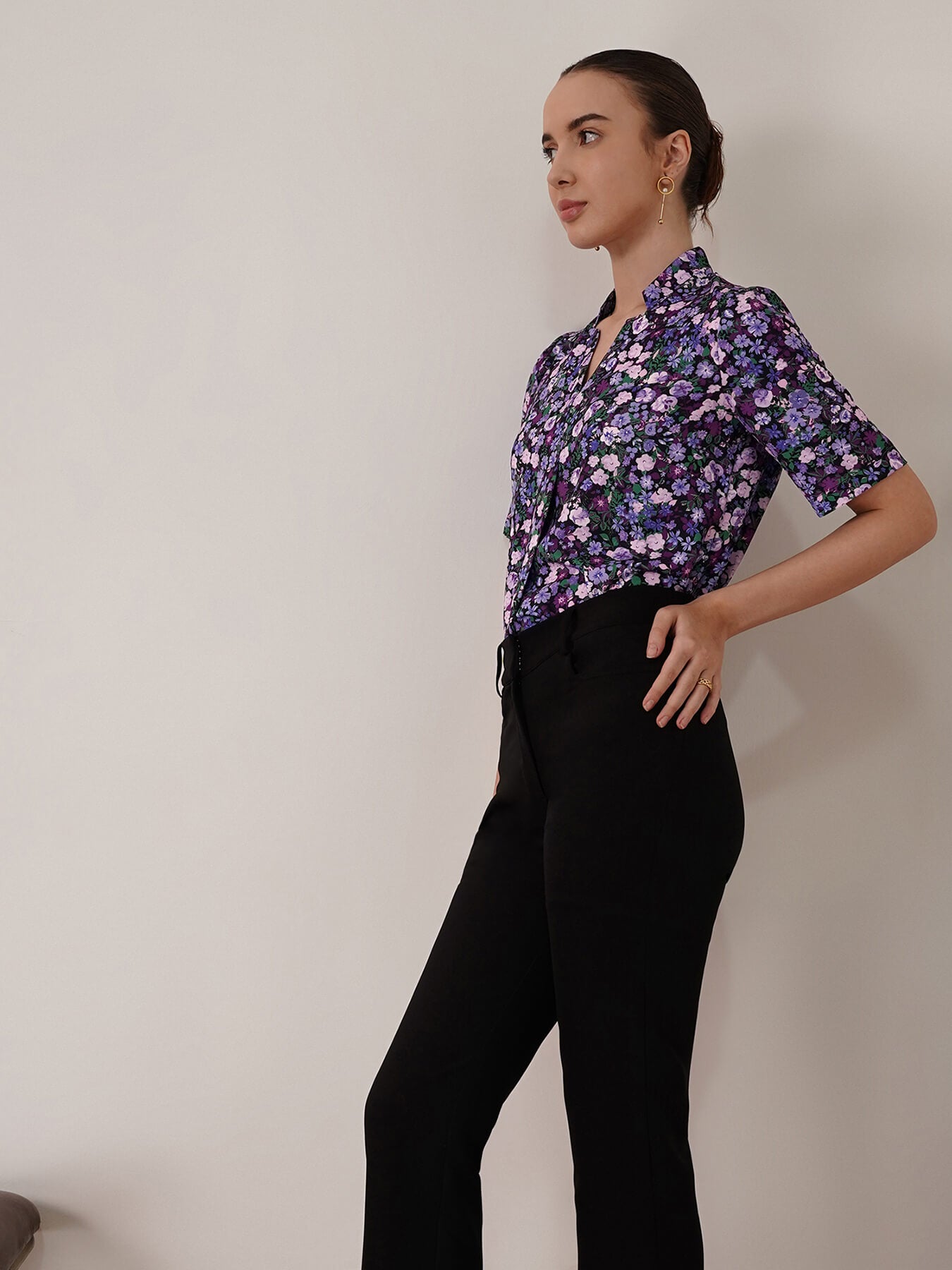 Floral Front Pleat Top - Purple