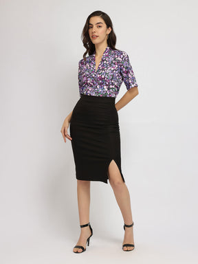 Floral Front Pleat Top - Purple