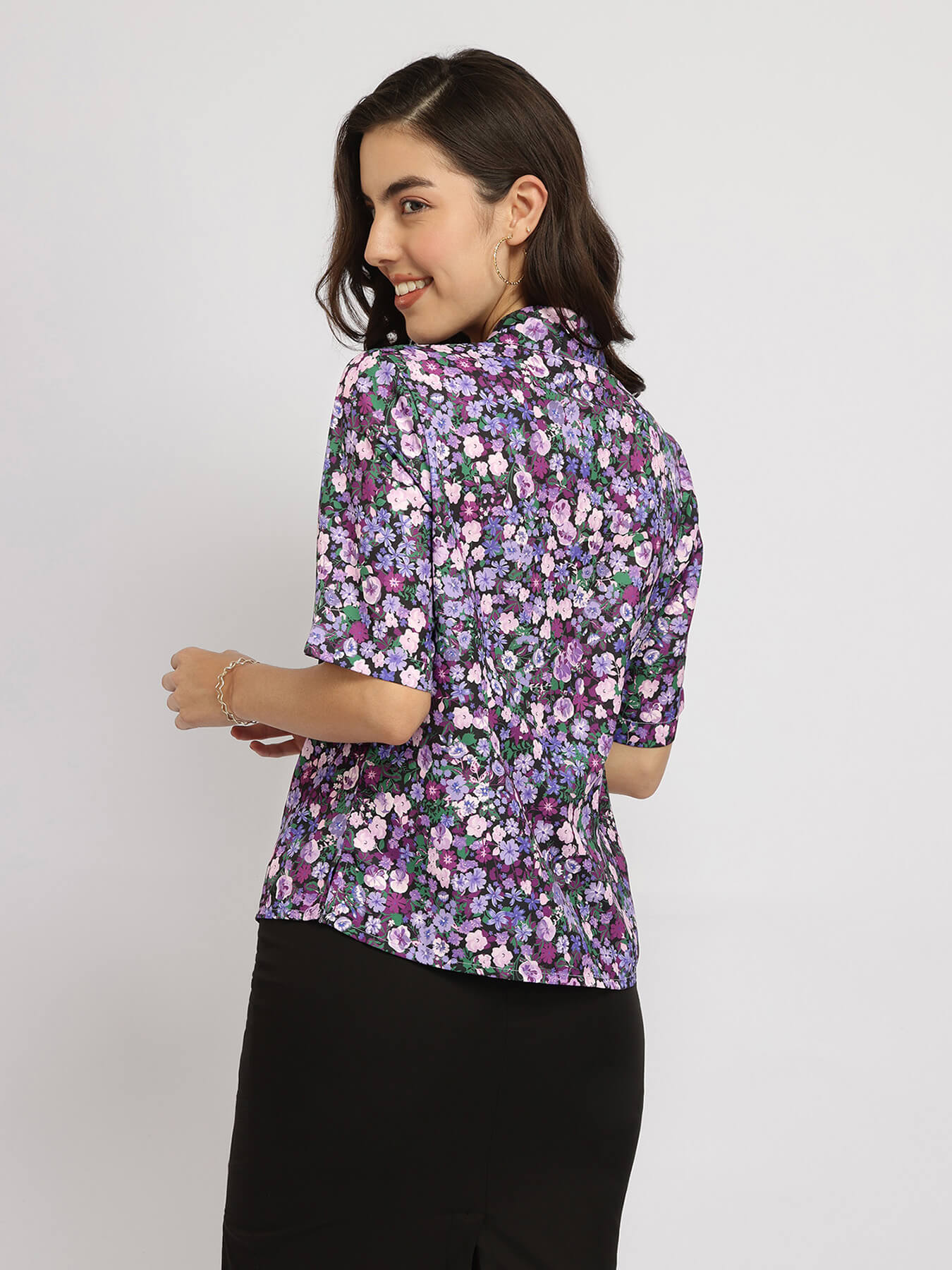 Floral Front Pleat Top - Purple