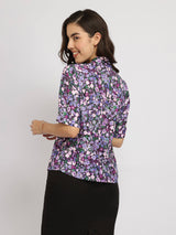 Floral Front Pleat Top - Purple