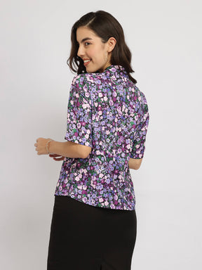 Floral Front Pleat Top - Purple