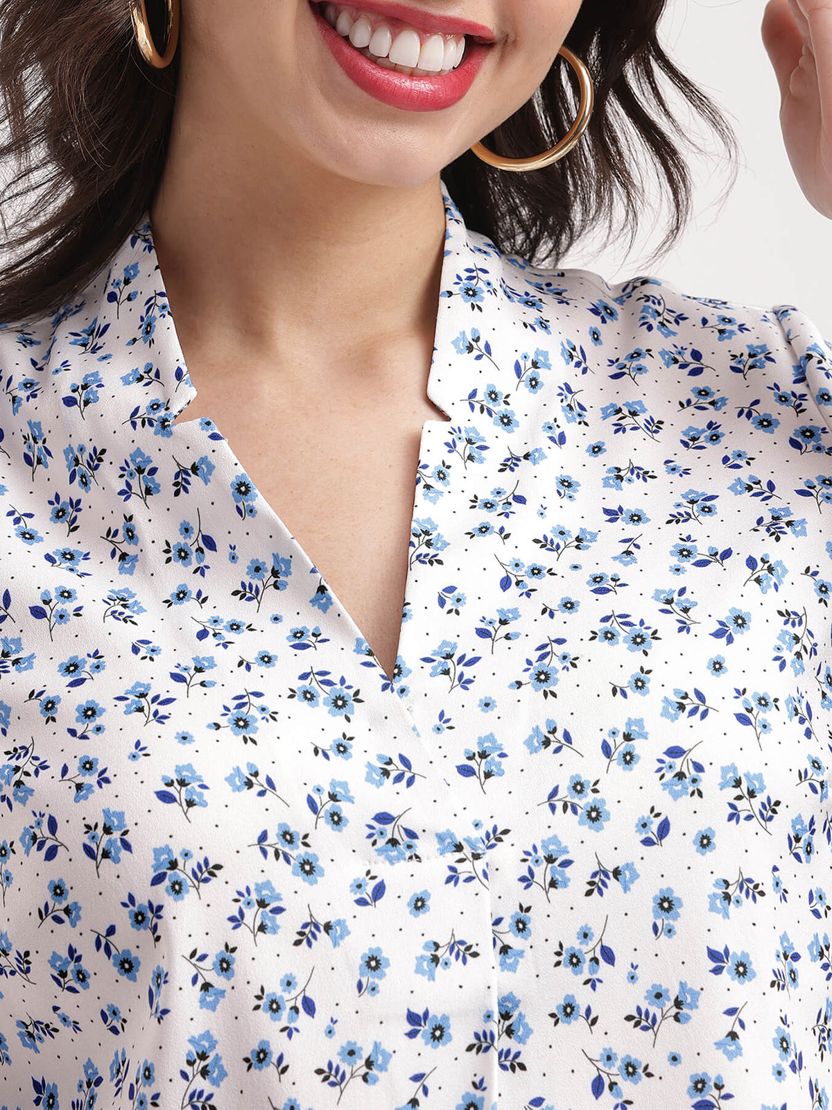 Floral Print Top - White And Blue